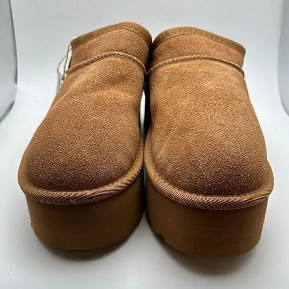 CUSHIONAIRE Women's Genuine Suede Cozy Mule Platform +Memory Foam 8.5 CHESTNUT - Picture 2 of 7